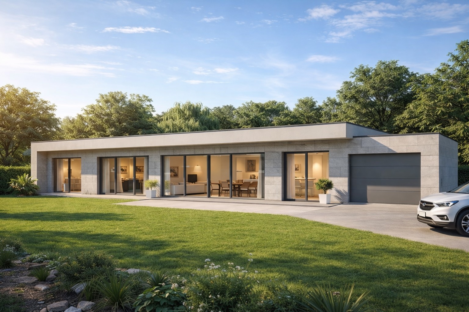 Vivienda contemporánea con luz cálida